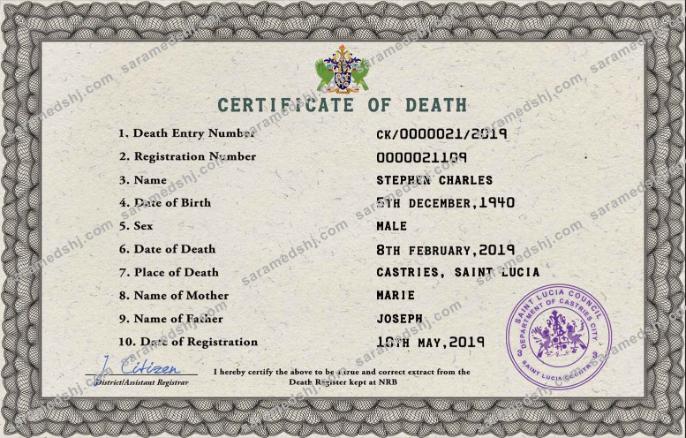 Saint Lucia vital record death certificate PSD template